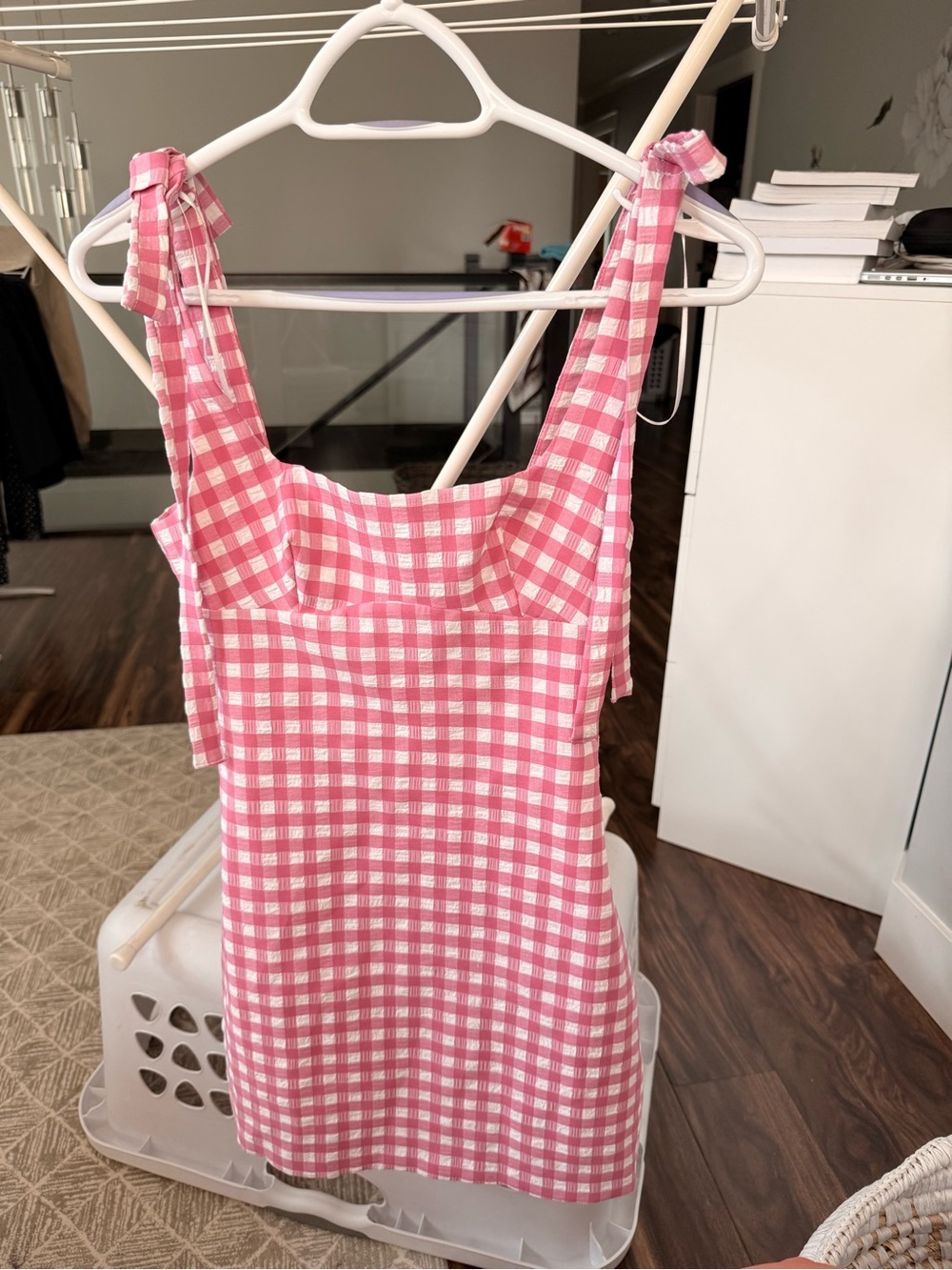 Zara Pink Gingham Tie-Shoulder One-Piece